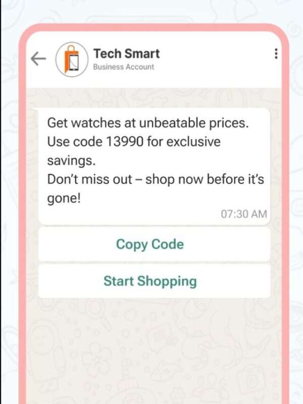 Quick tutorial on applying discount coupons directly inside WhatsApp chats.